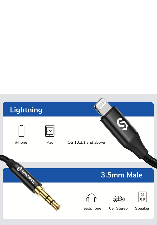 Câble audio auxiliaire Syncwire Lightning vers 3,5 mm (certifié Apple MFi)  - Syncwire