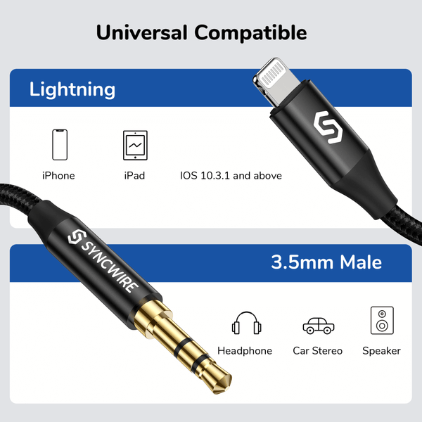 (Apple MFi Certified) iPhone AUX Cord for Car Stereo,Lightning to 1\\/4  Inch Audio Cable,3.3ft, Headphone Jack Adapter Male Aux Stereo Audio Cable