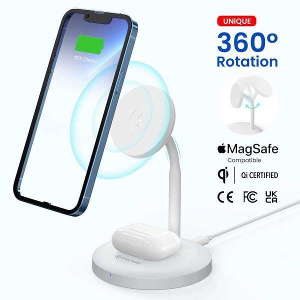 Syncwire Wireless Charging Stand - 2 in 1 Free Rotation Magnetic Charger  Station for MagSafe Compatible with iPhone 15, 14, 13, 12 Pro Max, Pro,  Mini